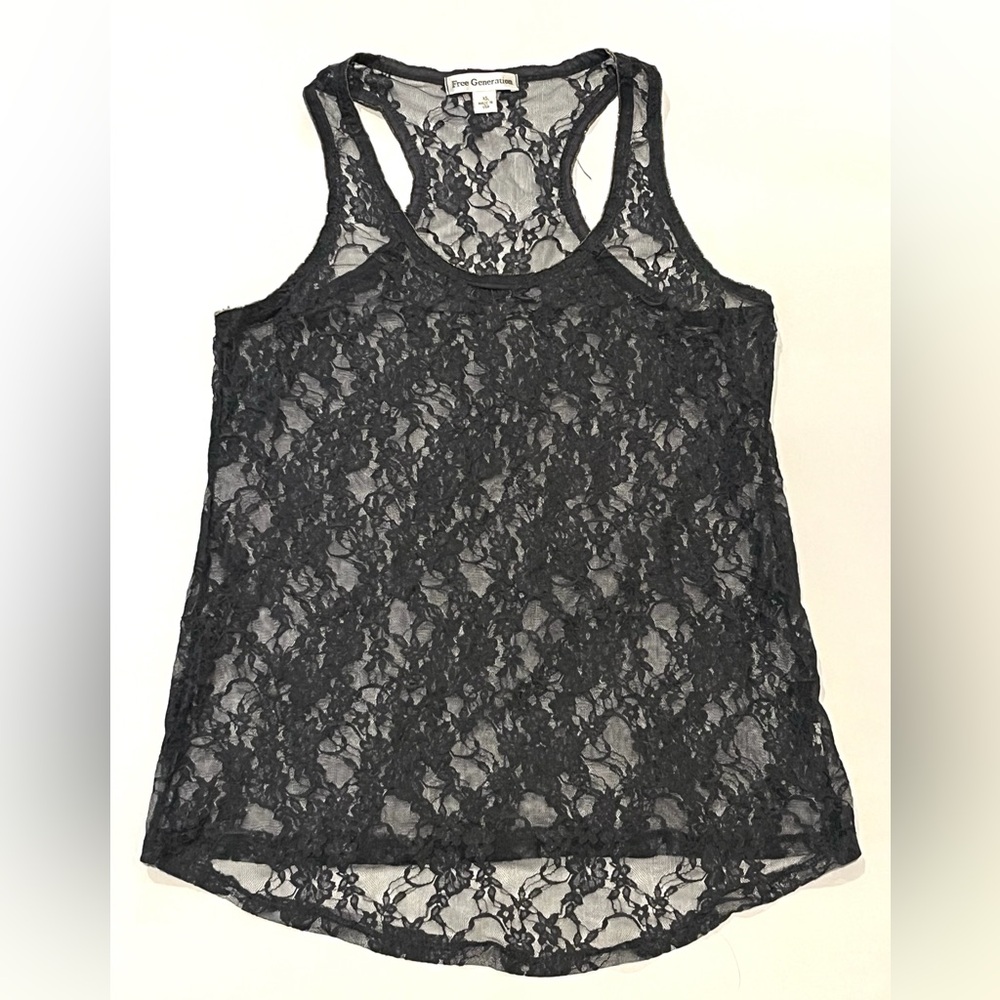 Free Generation Black Sheer Lace Racerback tank, XS (S) 🌸